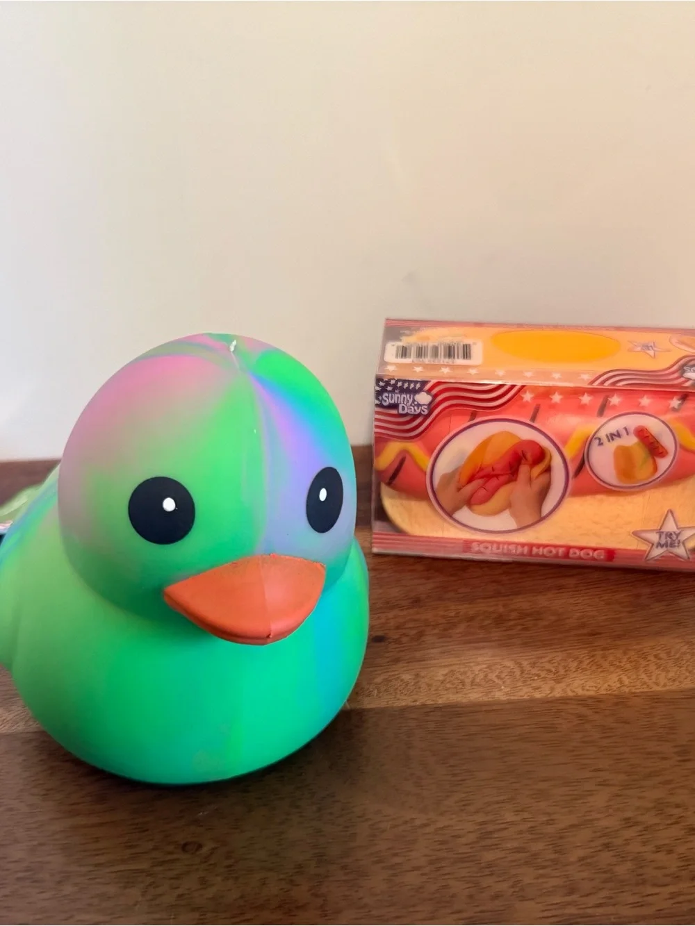 Squeezy Rainbow Duck & Hot Dog Squishy Bundle NWT